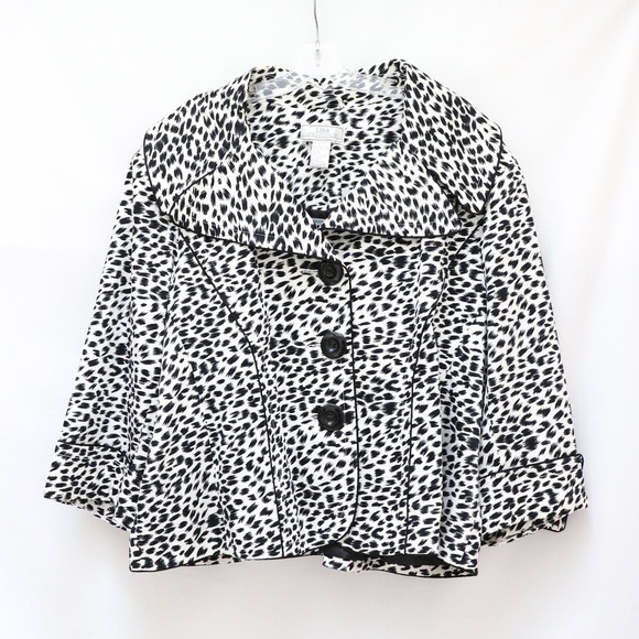 Lisa jacket cheetah animal print black white plus size 2X cotton trendy short - Picture 1 of 8